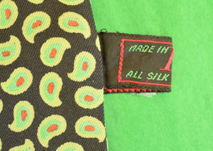 Gent's Italian Silk Cravat Black w/ Green Paisley Pattern