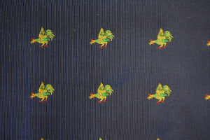 Navy English Silk Twill Pocket Sq w/ Woven Birds