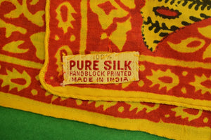 Scarlet & Gold Indian Batik Silk Scarf