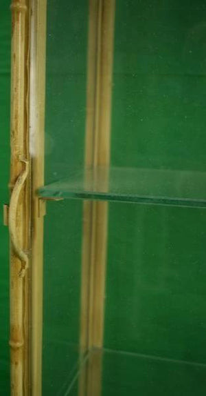 "Chinoiserie 3 Shelf Glass & Metal Bamboo Frame Pagoda c1950s Vitrine"
