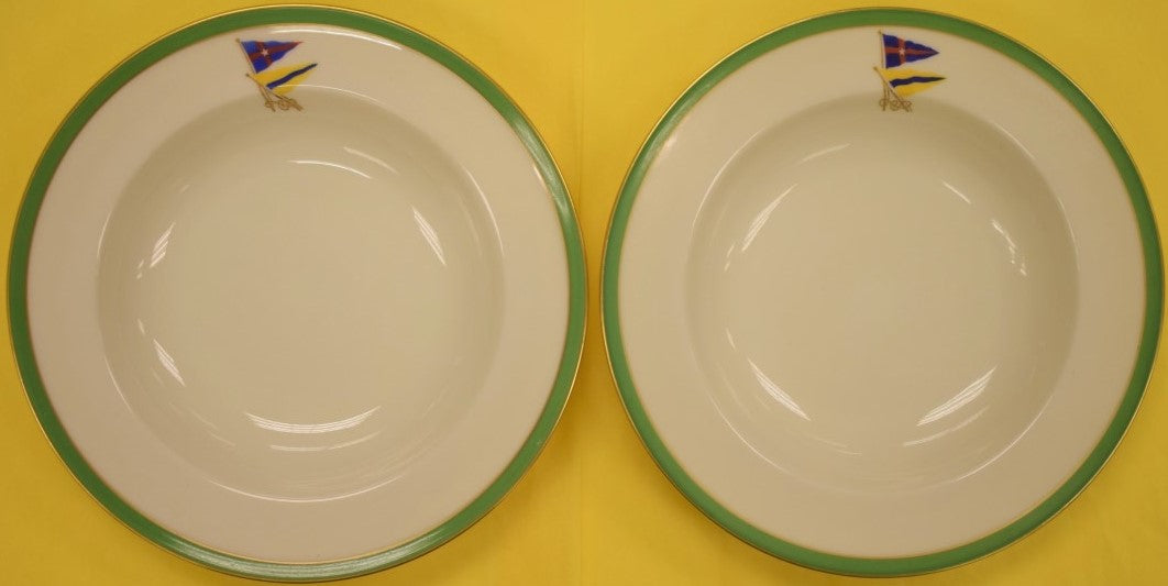 "Pair x New York Yacht Club x Private Burgee Flag c1930s Lenox China Soup Bowls"