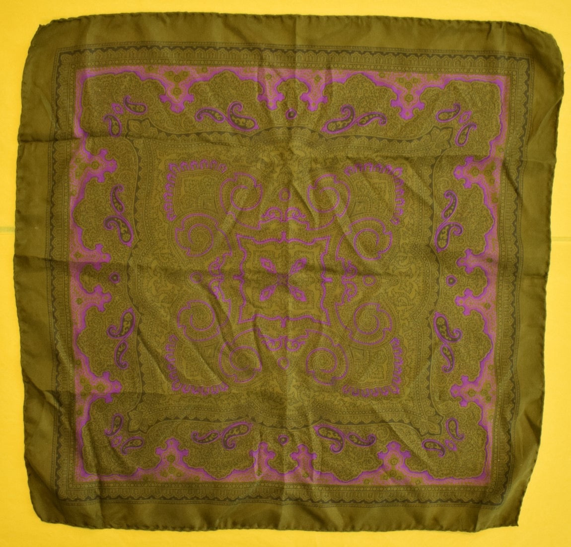 "Olive & Purple Paisley Italian Silk Pocket Square" (SOLD)