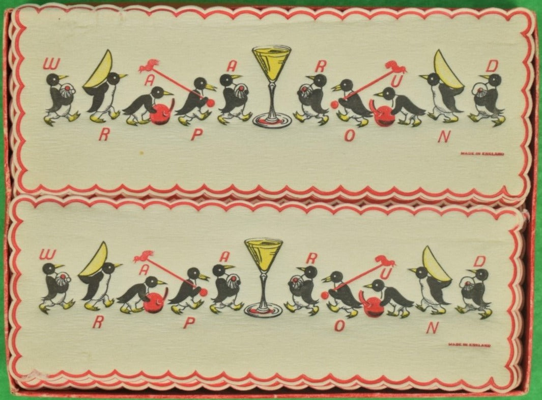 "Boxed Set of (16) Wrap-Arounds Penguin Cocktail English Napkins" (New/ Old Stock!)