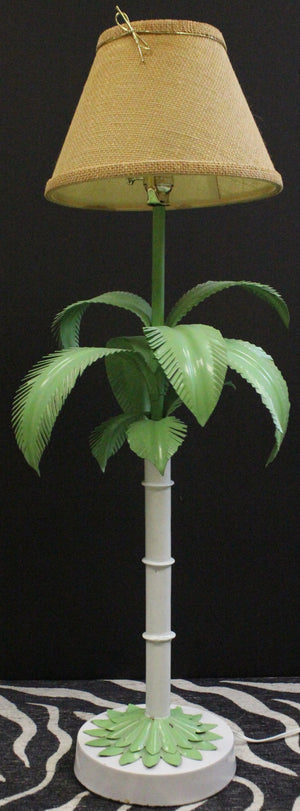 Palm Beach Frond Leaf Bamboo Metal Stem Table c1950s Lamp