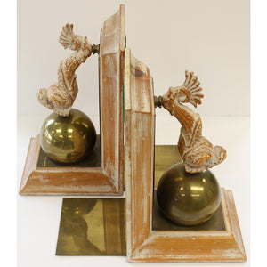 Pair of Oliver Messel Barbados Driftwood Dolphin w/ Brass Ball Bookends