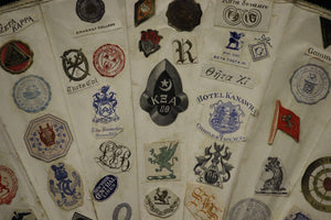 16 Panel 19th C Fan w/ 163 Letterhead Emblems