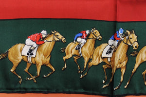 Daniel La Foret French Jockey/ Racehorse Print Red/ Green Pocket 18" Sq