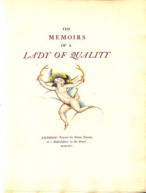 "The Memoirs Of A Lady Of Quality Being Lady Vane's Memoirs" 1925