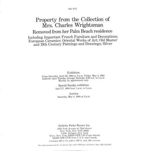 Property From The Collection Of Mrs. Charles Wrightsman (1919-2019) Removed From Her Palm Beach Residence Sotheby's 1984