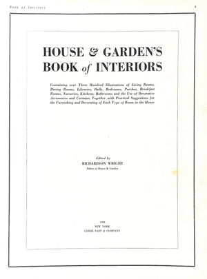 "House & Garden's Book Of Interiors" 1920 WRIGHT, Richardson [edited by] (SOLD)