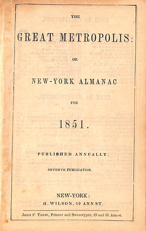 "The Great Metropolis Or New-York Almanac" 1951