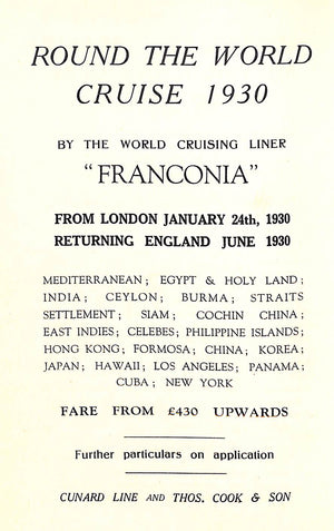 First Class Passenger List Cunard Line R.M.S. "Berengaria" 1929