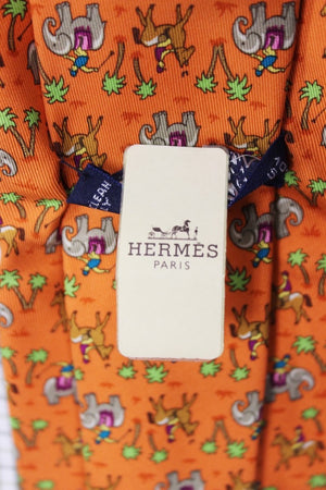 "Hermes Paris Indian Jockey On Elephant Orange Tie" (New w/ 'H' Tag!)
