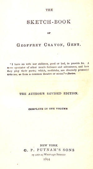 "The Sketch-Book" 1894 CRAYON, Geoffrey, Gent.