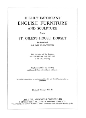 Highly Important English Furniture And Sculpture From St. Giles's House, Dorset - 26 June 1980