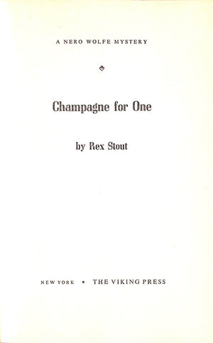 "Champagne For One" 1958 STOUT, Rex