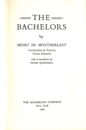 "The Bachelors" 1960 DE MONTHERLANT, Henry