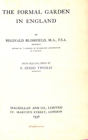 "The Formal Garden In England" 1936 BLOMFIELD, Reginald
