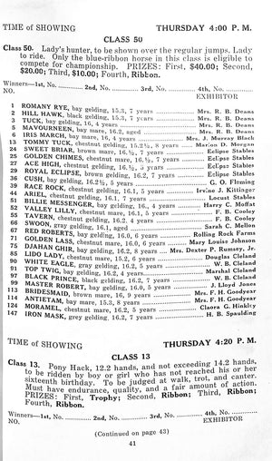 "Program Fourteenth Annual Derby, New York Horse Show" 1927