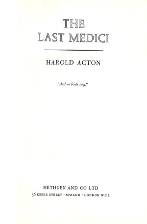 "The Last Medici" 1958 ACTON, Harold