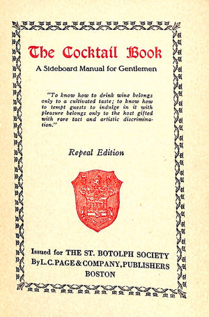 "The Cocktail Book A Sideboard Manual For Gentlemen" 1933