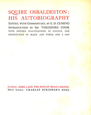 "Squire Osbaldeston: His Autobiography" 1926 OSBALDESTON, Squire