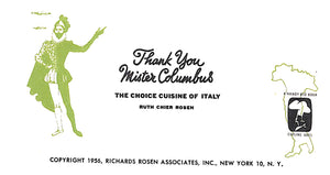 "Thank You Mister Columbus The Choice Cuisine Of Italy" 1956 ROSEN, Ruth Chier