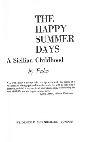 "The Happy Summer Days: A Sicilian Childhood" 1976 Fulco