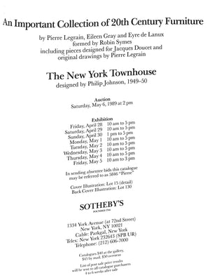 "Important 20th Century Furniture: A Philip Johnson Townhouse" 1989 Sotheby's