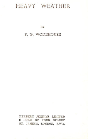 "Heavy Weather" 1933 WODEHOUSE, P.G.