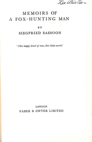 "Memoirs Of A Fox-Hunting Man" 1928 SASSOON, Siegfried