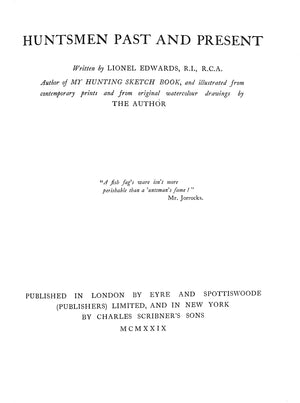 "Huntsmen Past And Present" 1929 EDWARDS, Lionel