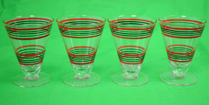 "Set x 11 Red/ Black Stripe c1930s Art Deco Cocktail Glasses"
