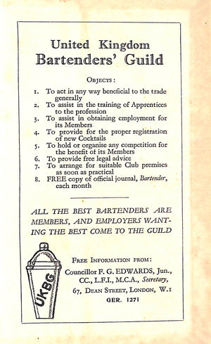 "1700 [Seventeen Hundred] Cocktails For The Man Behind The Bar" 1934 DE FLEURY, R.