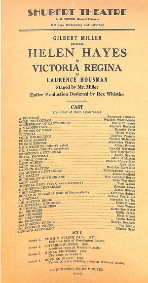 "Victoria Regina Theatre Programme" 1936 HOUSMAN, Laurence