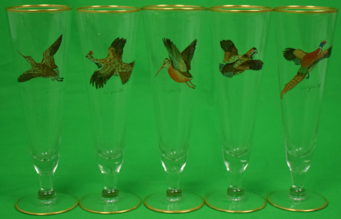 "Set x 5 Cyril Gorainoff Hand-Painted Game Bird Pilsner Glasses"
