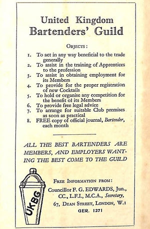 "1700 [Seventeen Hundred] Cocktails For The Man Behind The Bar" 1934 DE FLEURY, R.