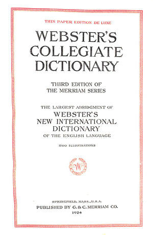 "Webster's Collegiate Dictionary" 1924 WEBSTER, Noah (SOLD)