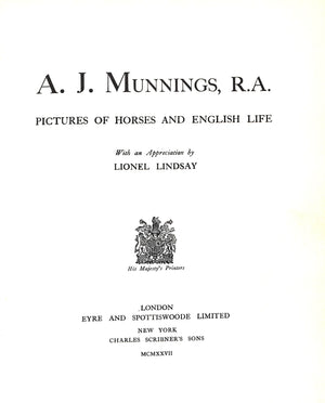 "Pictures Of Horses And English Life" 1927 MUNNINGS, A.J. R.A.