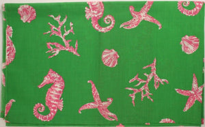 "Lilly Pulitzer c1960s Pink & Green Seashells, Seahorses & Coral Print Fabric" (SOLD)