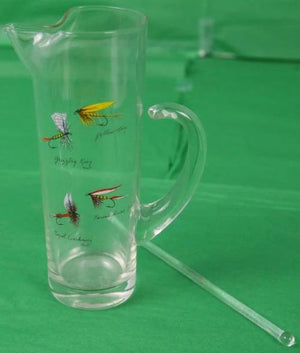 (4) Hand-Painted Trout Flies Glass Pitcher & Stirrer