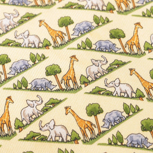 "Salvatore Ferragamo Giraffe/ Elephant Print Yellow Italian Silk Tie"