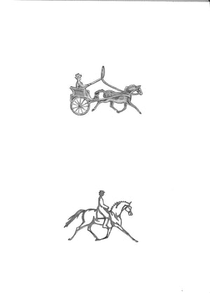 Gold Driving Pendant/ Dressage Horse & Rider Pin Graphite Drawing