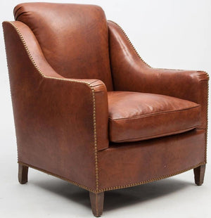 "Leather Upholstered Armchair w/ Brass Nail Trim"