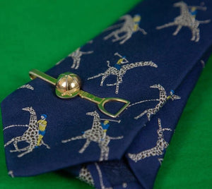 "Turnbull & Asser Polo Player w/ Giraffe Navy Silk Tie w/ Jockey Cap/ Stirrup Hickok Tie Clasp" (SOLD)