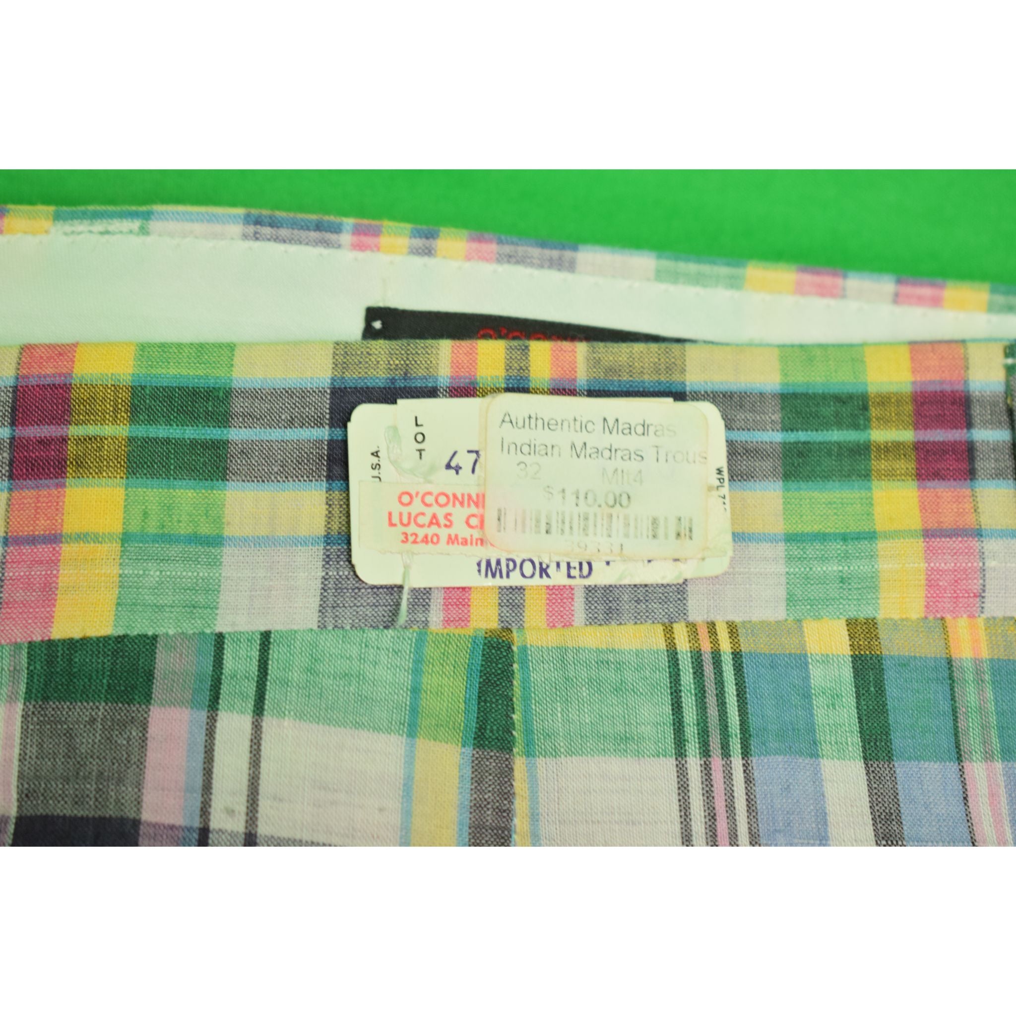 "O'Connell's GT India Madras Trousers Sz: 31"W (New w/ OLC Tag)