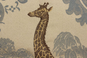 "Silk Twill Fabric w/ Embroidered Giraffes & Monkeys" (SOLD)
