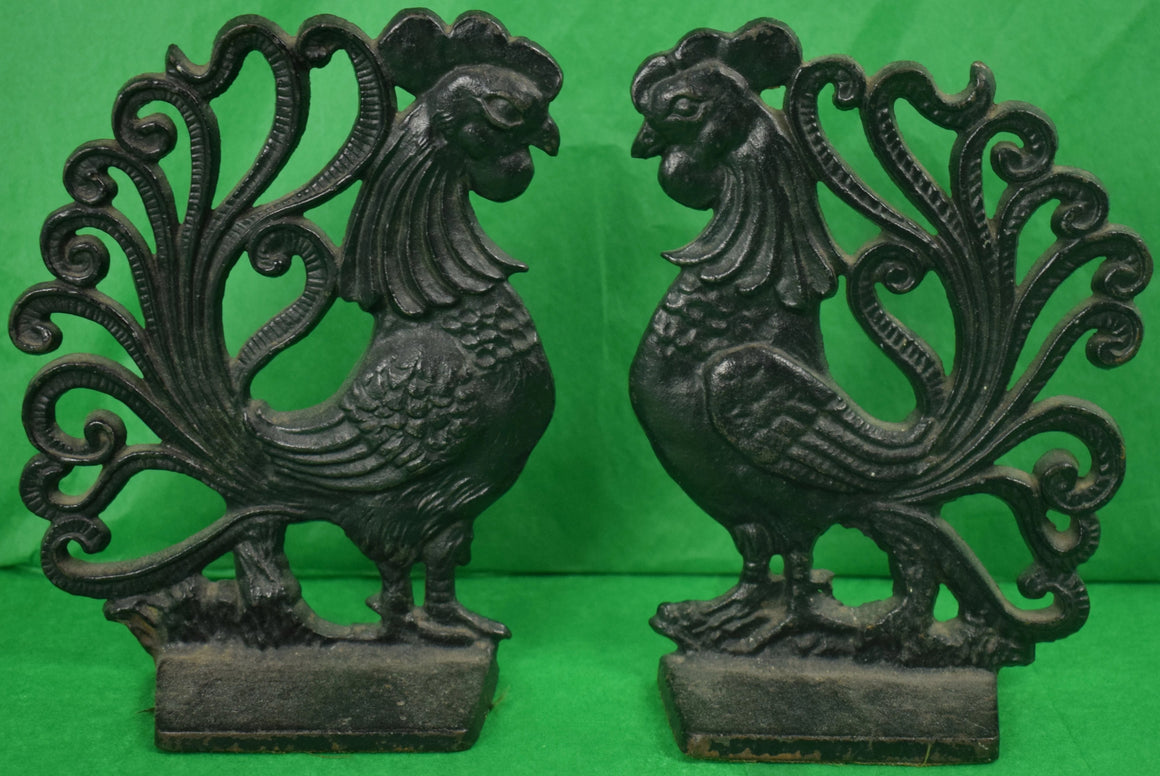 Pair of Lead Rooster Cock Bookends