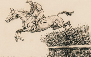 "Steeplechase Jockey Pen & Ink Sketch" by Francisque Rebour