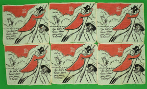 "Set x 6 Peter Arno c1940s Linen Cocktail Napkins w/ Fox-Hunter Print"